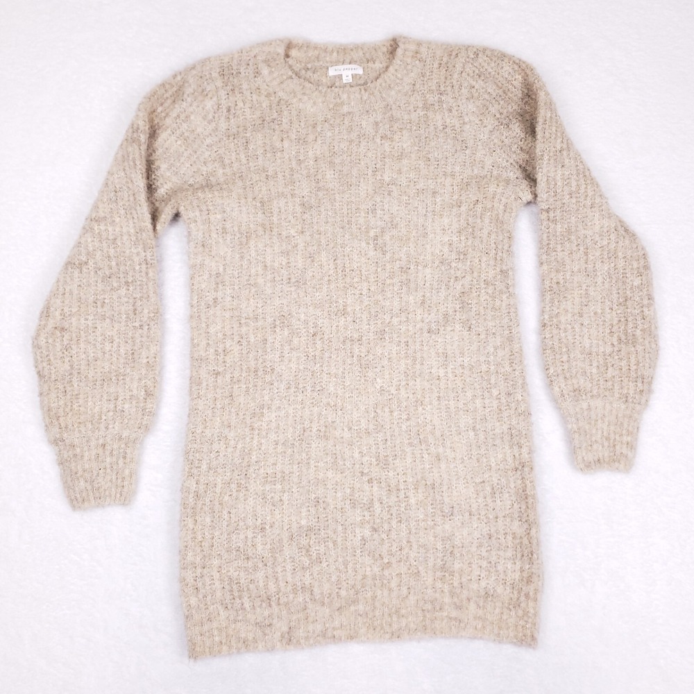 Blu Pepper Sweater Textured‎ Knit Neutral Beige Pullover Size M Cozy Style